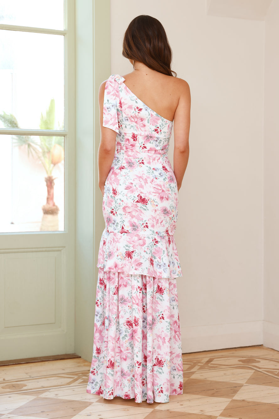 Love On The Cards One Shoulder Maxi Dress Pink