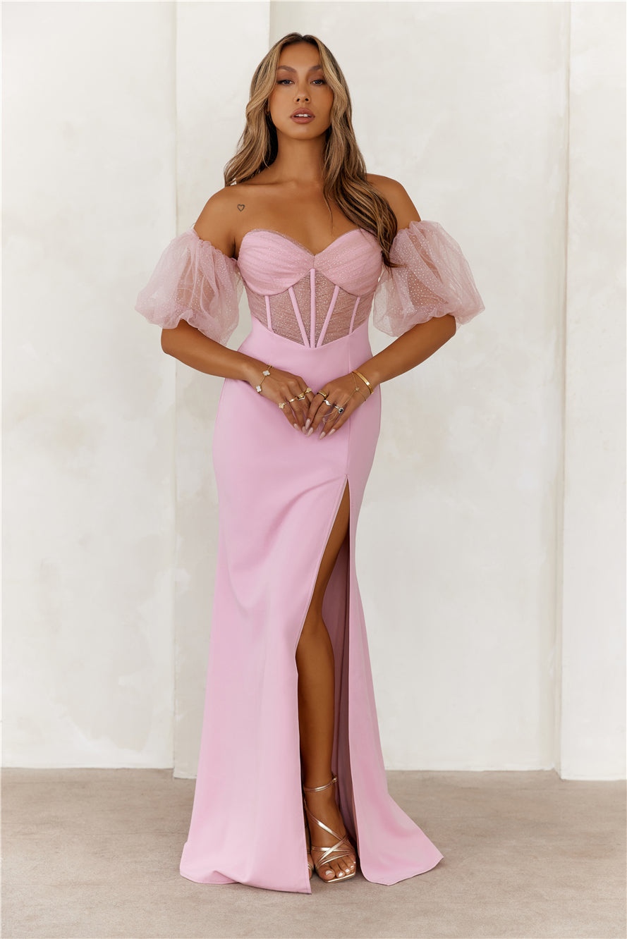 Champagne Soir¨¦e Off Shoulder Maxi Dress Pink