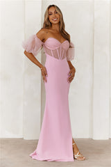 Champagne Soir¨¦e Off Shoulder Maxi Dress Pink