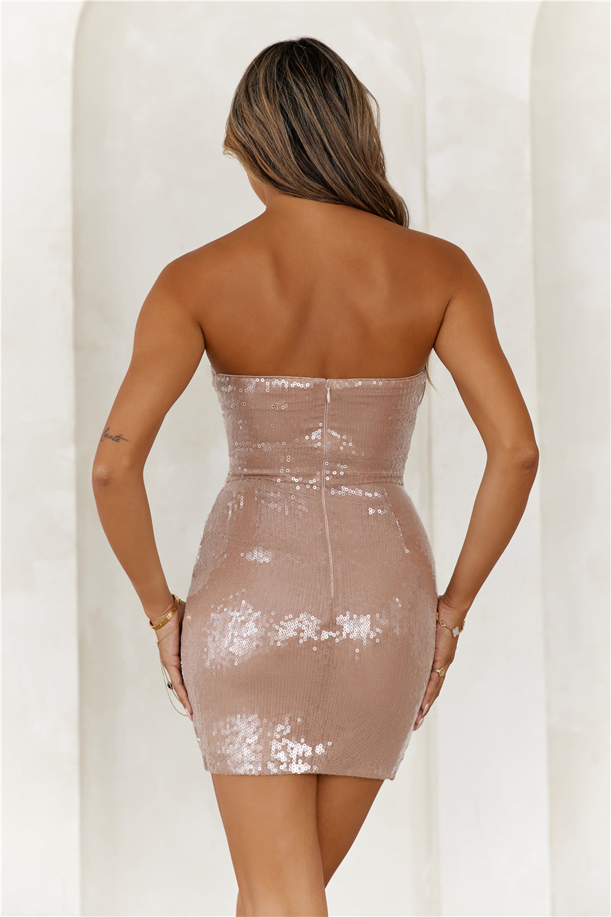 Experience The Sparkle Strapless Sequin Mini Dress Nude