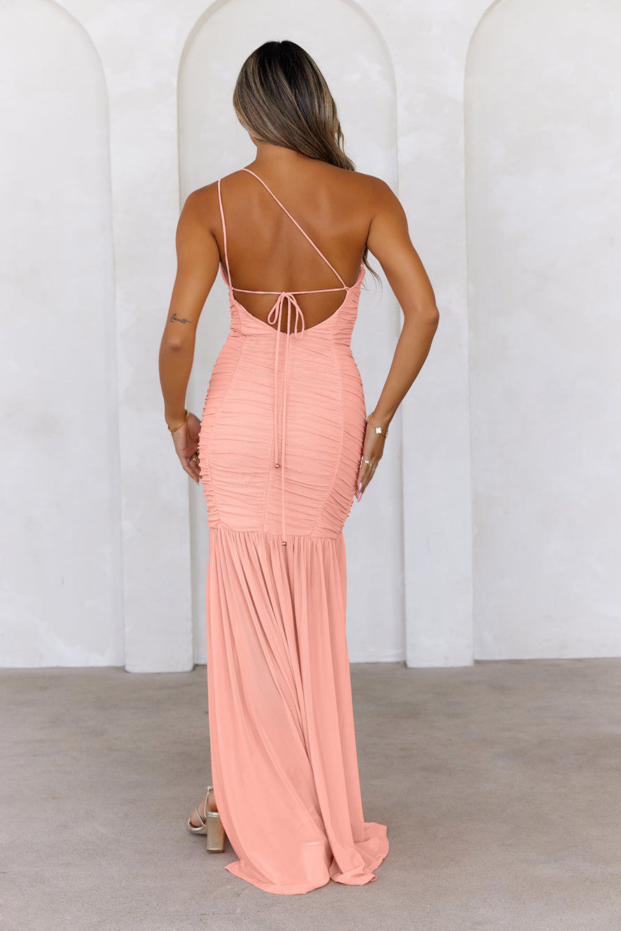 Events Diary One Shoulder Maxi Dress Peach