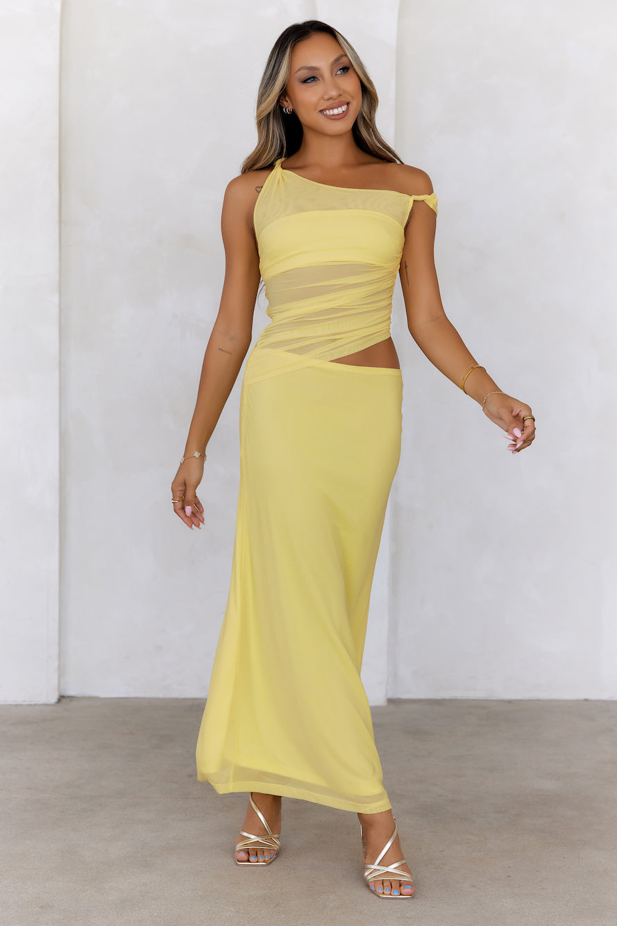 Love Wish Mesh Off Shoulder Maxi Dress Yellow