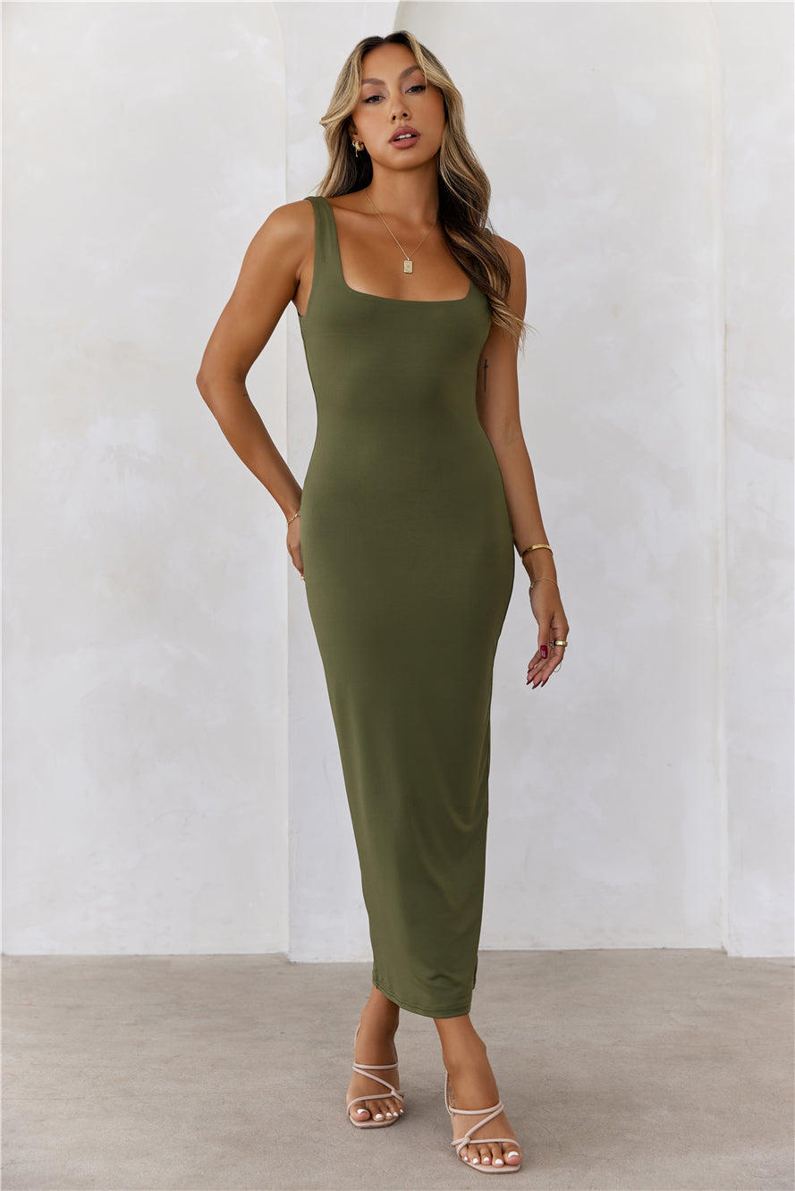 BASE Premium Bodycon Maxi Dress Army