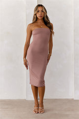 BASE Ultimate Strapless Bodycon Midi Dress Mocha