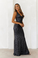 DEAR EMILIA Our Eyes Linked Sequin Maxi Dress Black