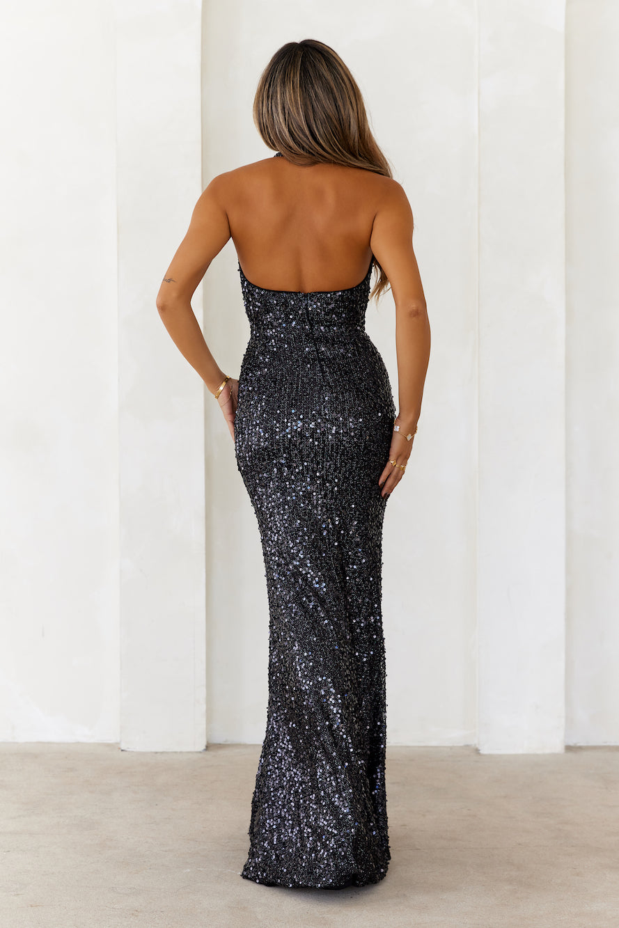 DEAR EMILIA Our Eyes Linked Sequin Maxi Dress Black