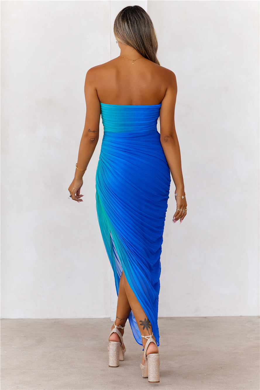 Crystal Ball Celebration Strapless Midi Dress Blue