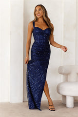 DEAR EMILIA Love Me For Me Sequin Maxi Dress Navy