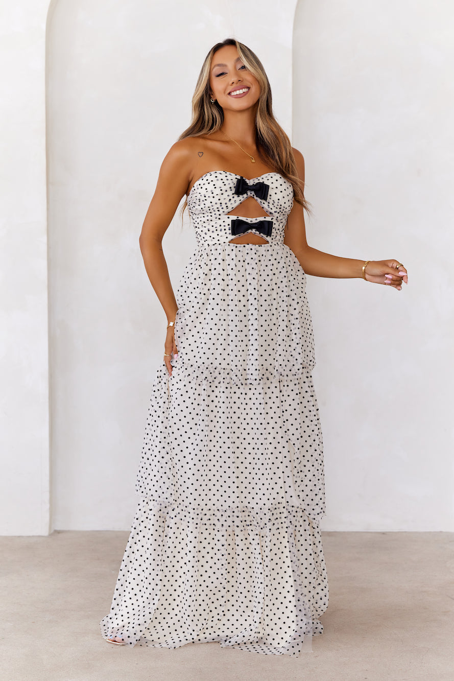 Featured In Magazines Strapless Mesh Maxi Dress Cream