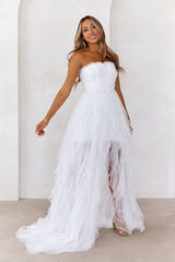 All The Attention Tulle Maxi Dress Off White