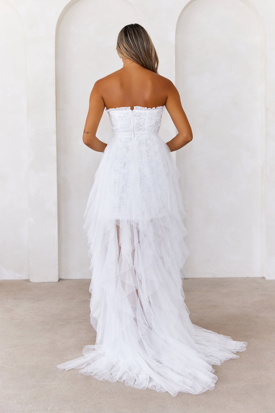 All The Attention Tulle Maxi Dress Off White