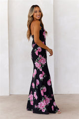 Blossom Beauty Halter Maxi Dress Black