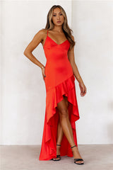 DEAR EMILIA Dreaming Of Tonight Satin Maxi Dress Red