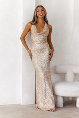 DEAR EMILIA Our Eyes Linked Sequin Maxi Dress Gold