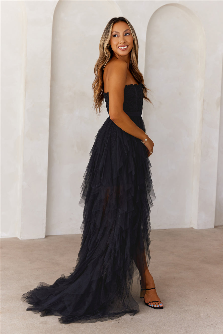 All The Attention Tulle Maxi Dress Black