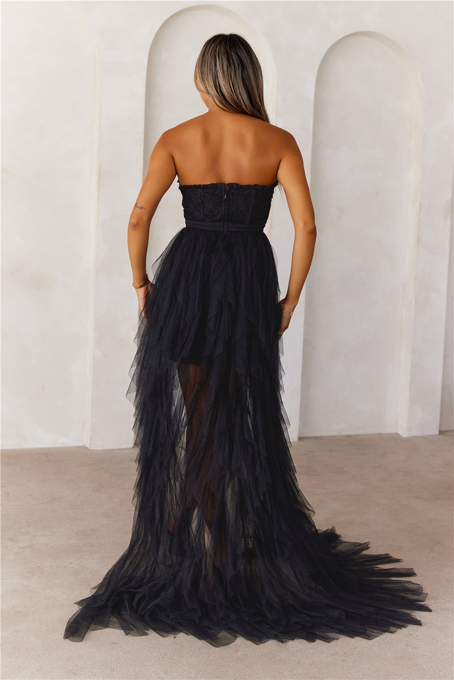 All The Attention Tulle Maxi Dress Black