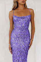 Embellished Queen Sequin Maxi Dress Purple