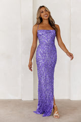 Embellished Queen Sequin Maxi Dress Purple