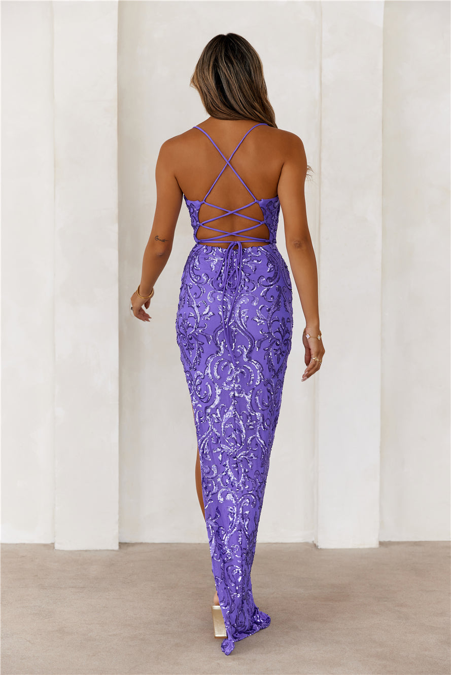 Embellished Queen Sequin Maxi Dress Purple