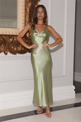 Desire Your Love Satin Maxi Dress Green