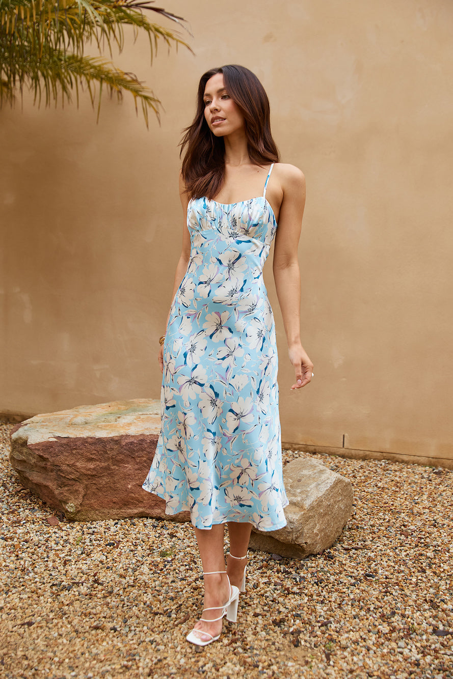 Confidence Blossom Midi Dress Blue