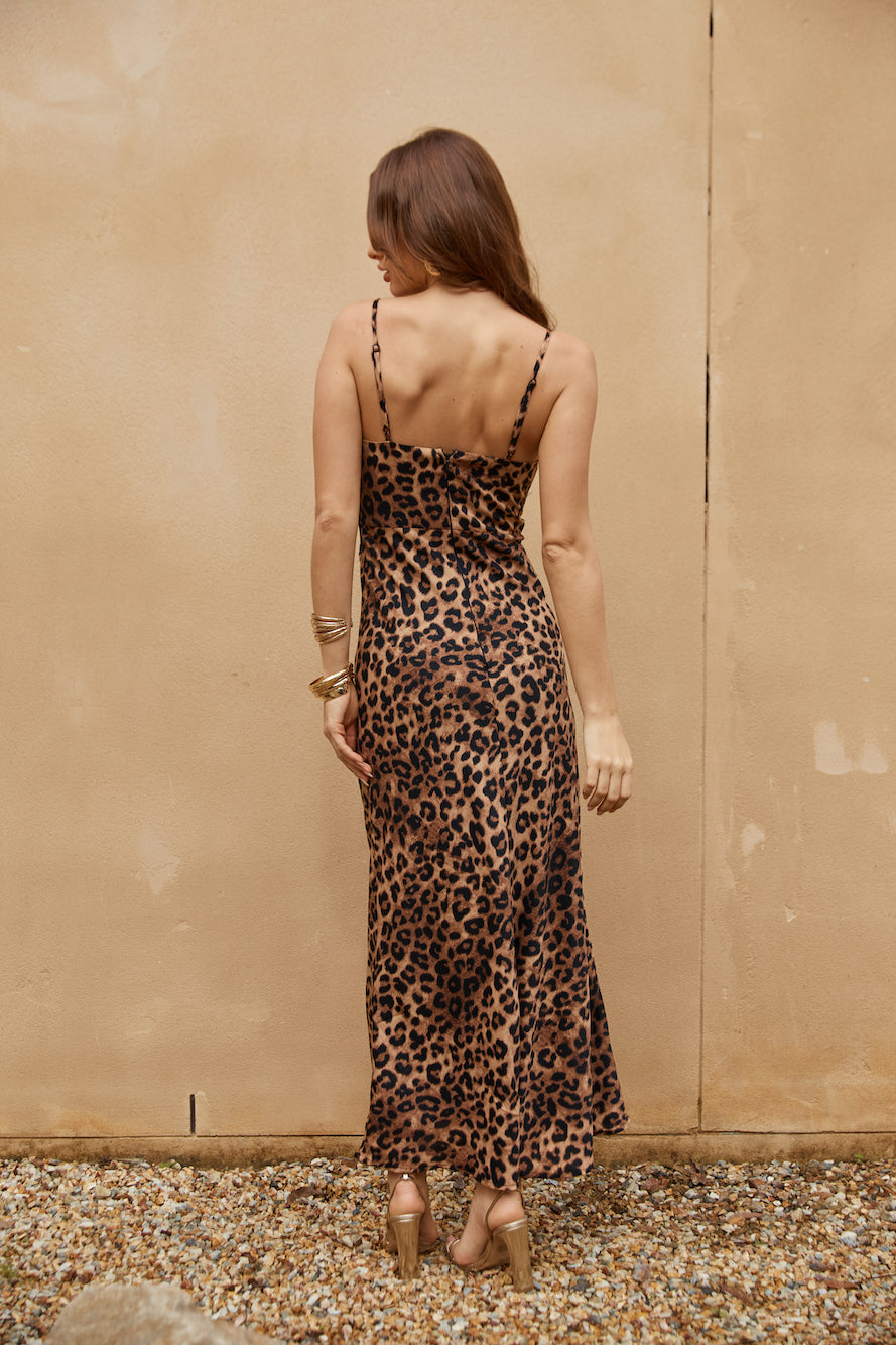 Fierce And Fabulous Satin Midi Dress Leopard