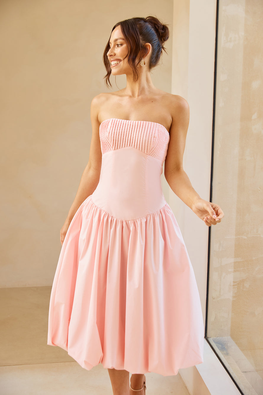 Adelaide Strapless Bubble Midi Dress Pink