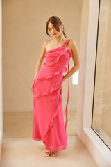 Evening Rose One Shoulder Maxi Dress Pink