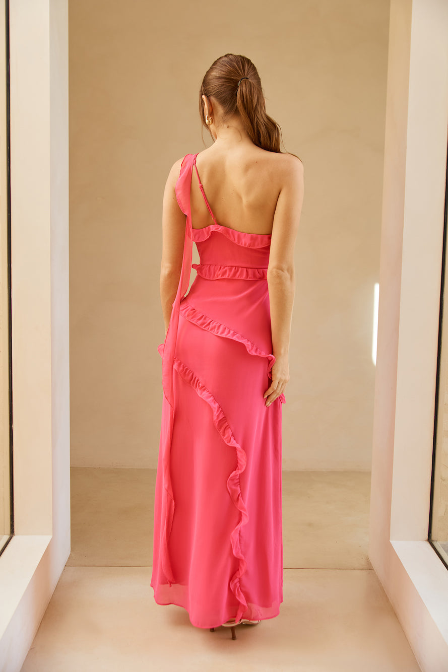 Evening Rose One Shoulder Maxi Dress Pink