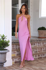 Admired From All Angles Satin Halter Maxi Dress Pink