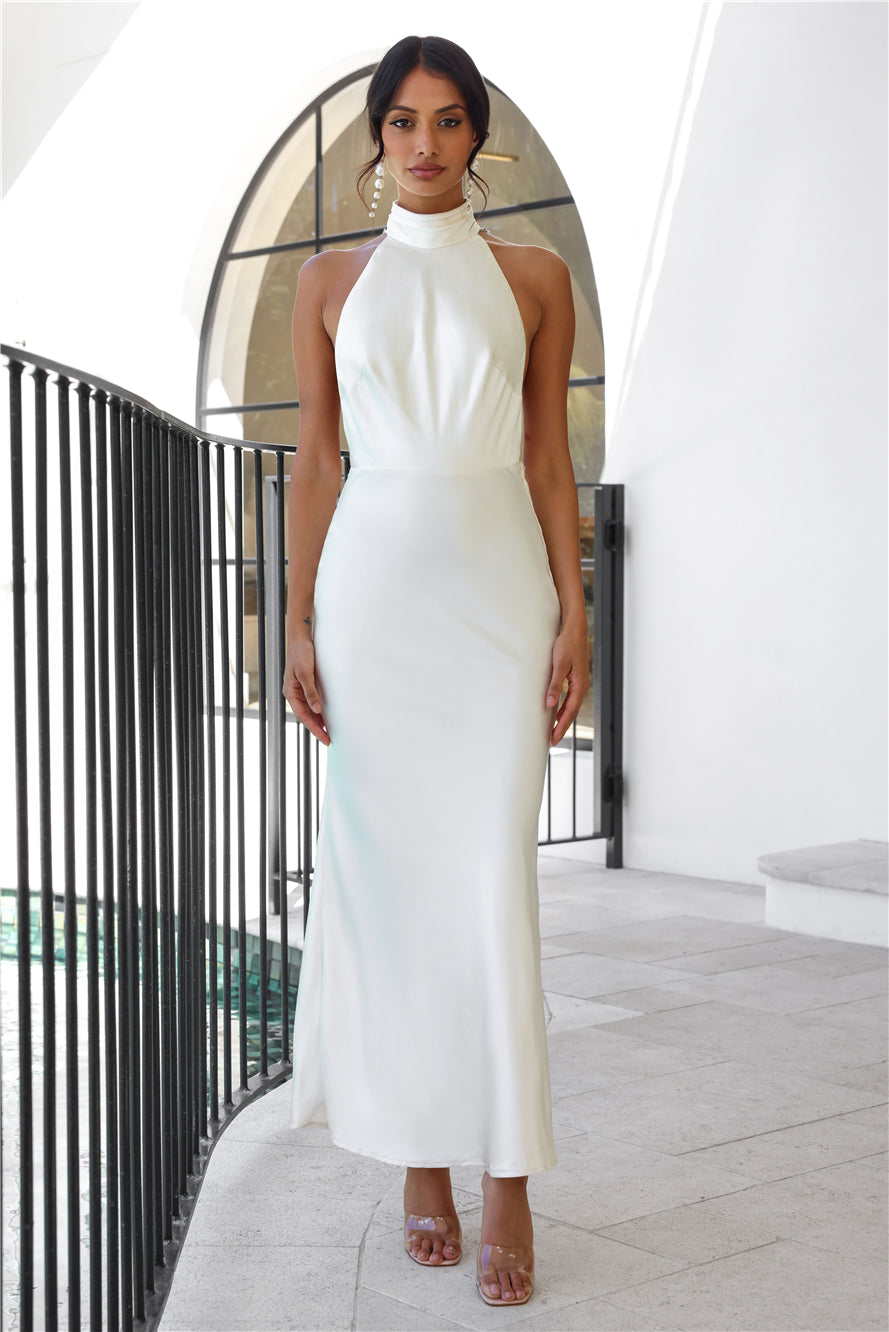 Luxurious Lady Satin Maxi Dress Cream