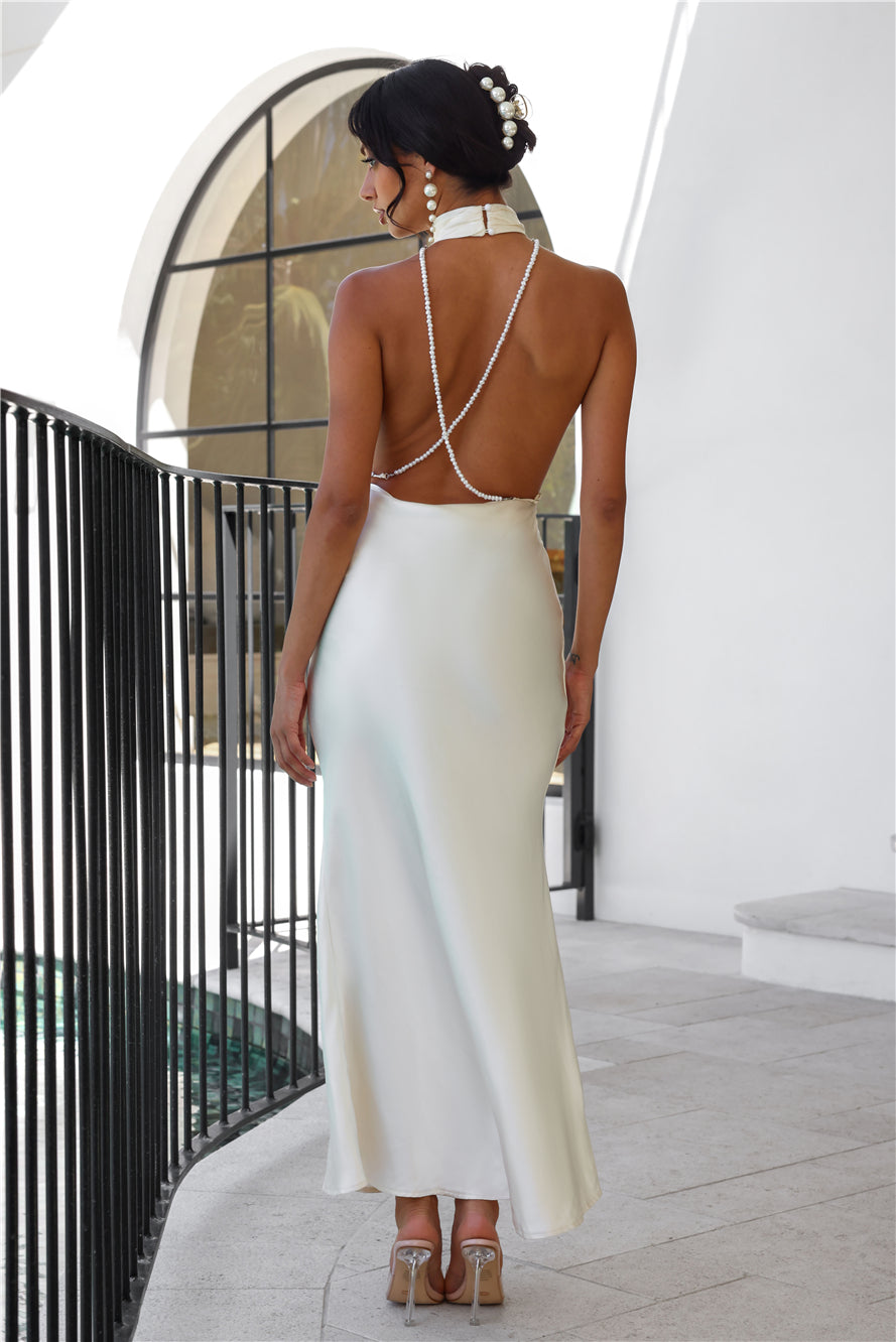 Luxurious Lady Satin Maxi Dress Cream