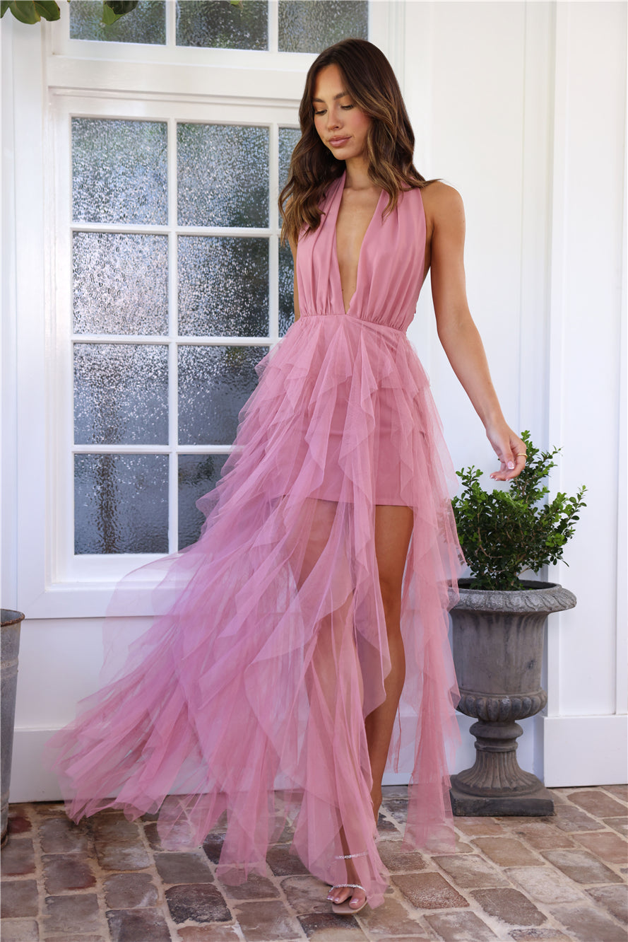 Into The Middle Tulle Halter Maxi Dress Pink