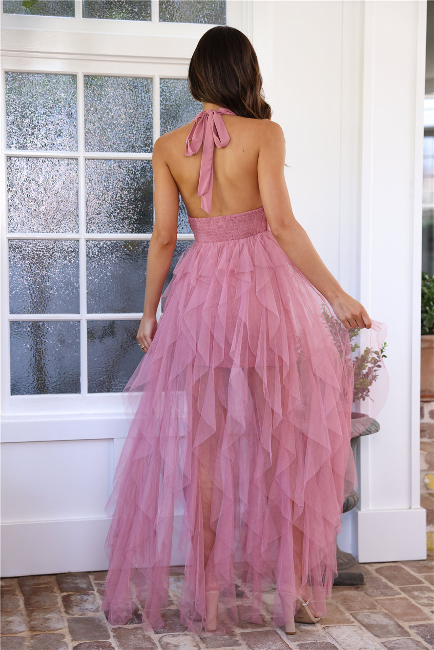 Into The Middle Tulle Halter Maxi Dress Pink