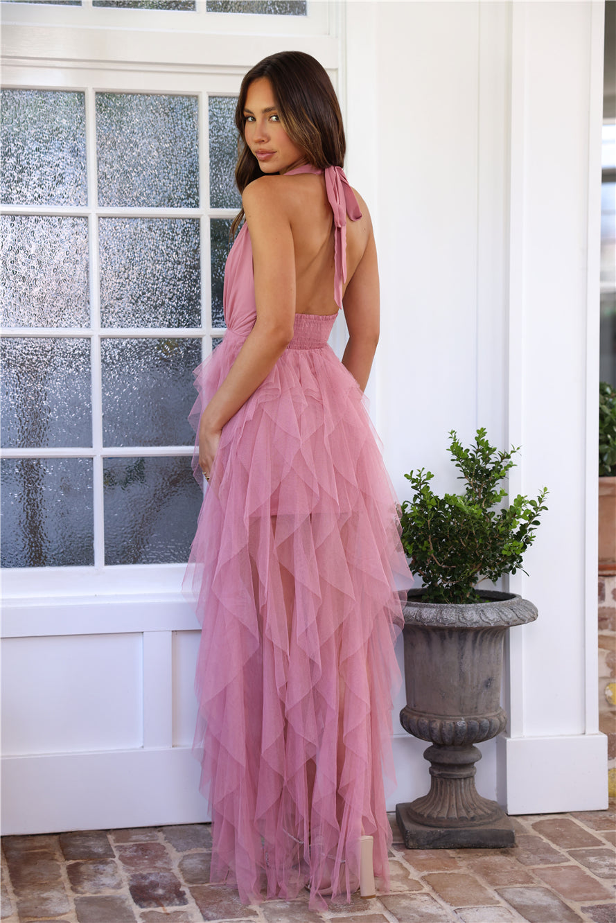 Into The Middle Tulle Halter Maxi Dress Pink