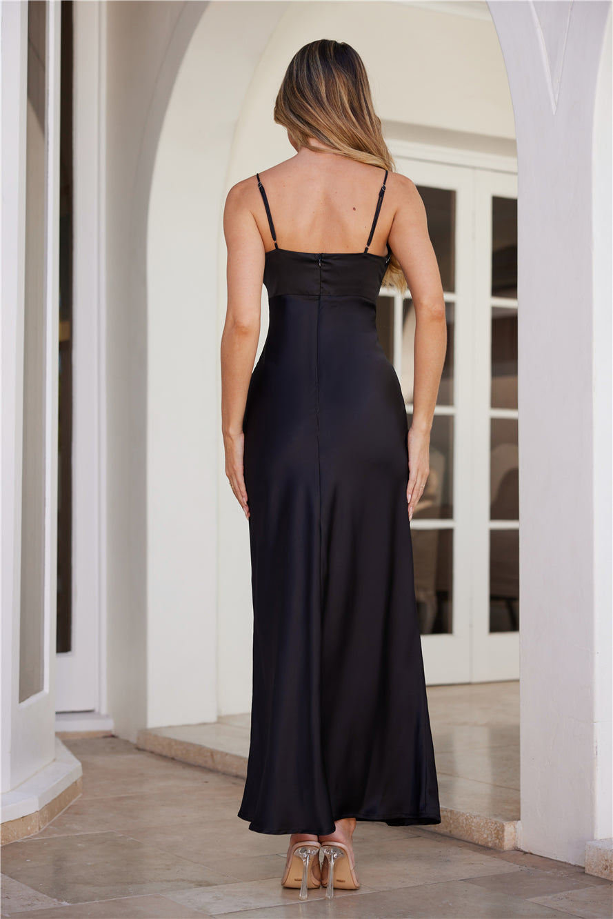 Night Hour Satin Maxi Dress Black