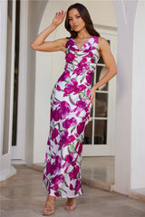 Flower Thoughts Satin Maxi Dress Pink