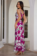 Flower Thoughts Satin Maxi Dress Pink