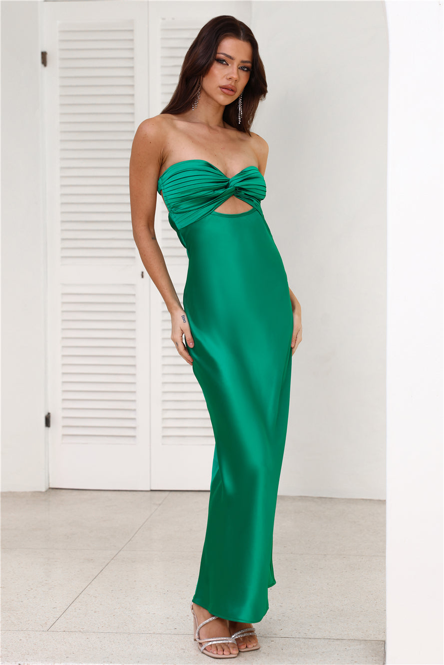 Curious Heart Satin Maxi Dress Forest Green