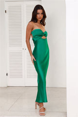 Curious Heart Satin Maxi Dress Forest Green