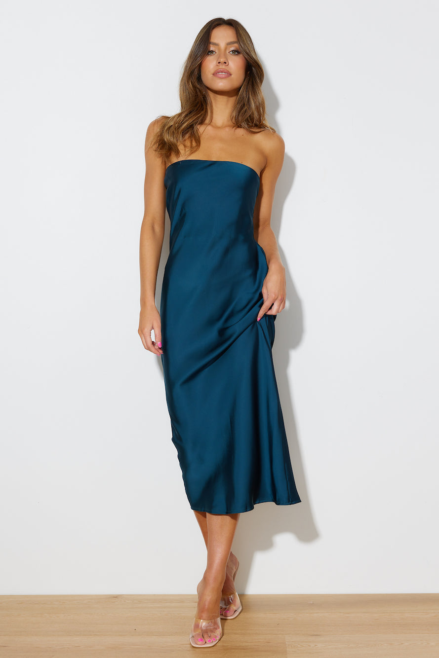 Envious Lies Satin Midi Dress Teal