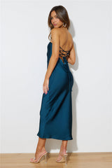 Envious Lies Satin Midi Dress Teal