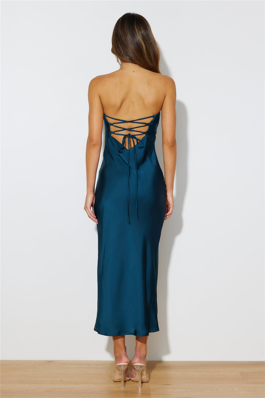 Envious Lies Satin Midi Dress Teal