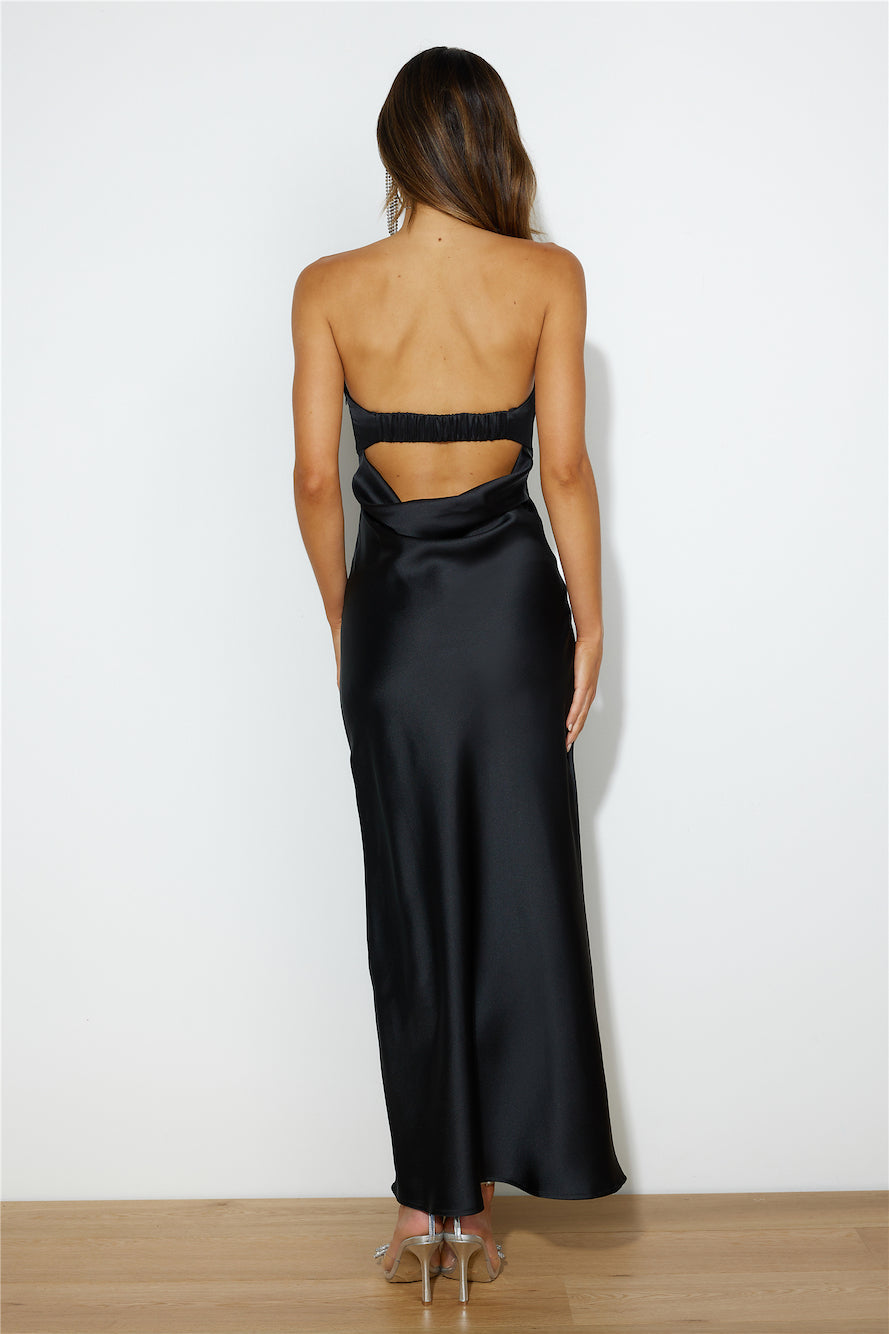 Luxe Dance Satin Maxi Dress Black