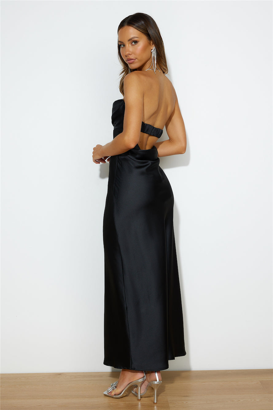 Luxe Dance Satin Maxi Dress Black