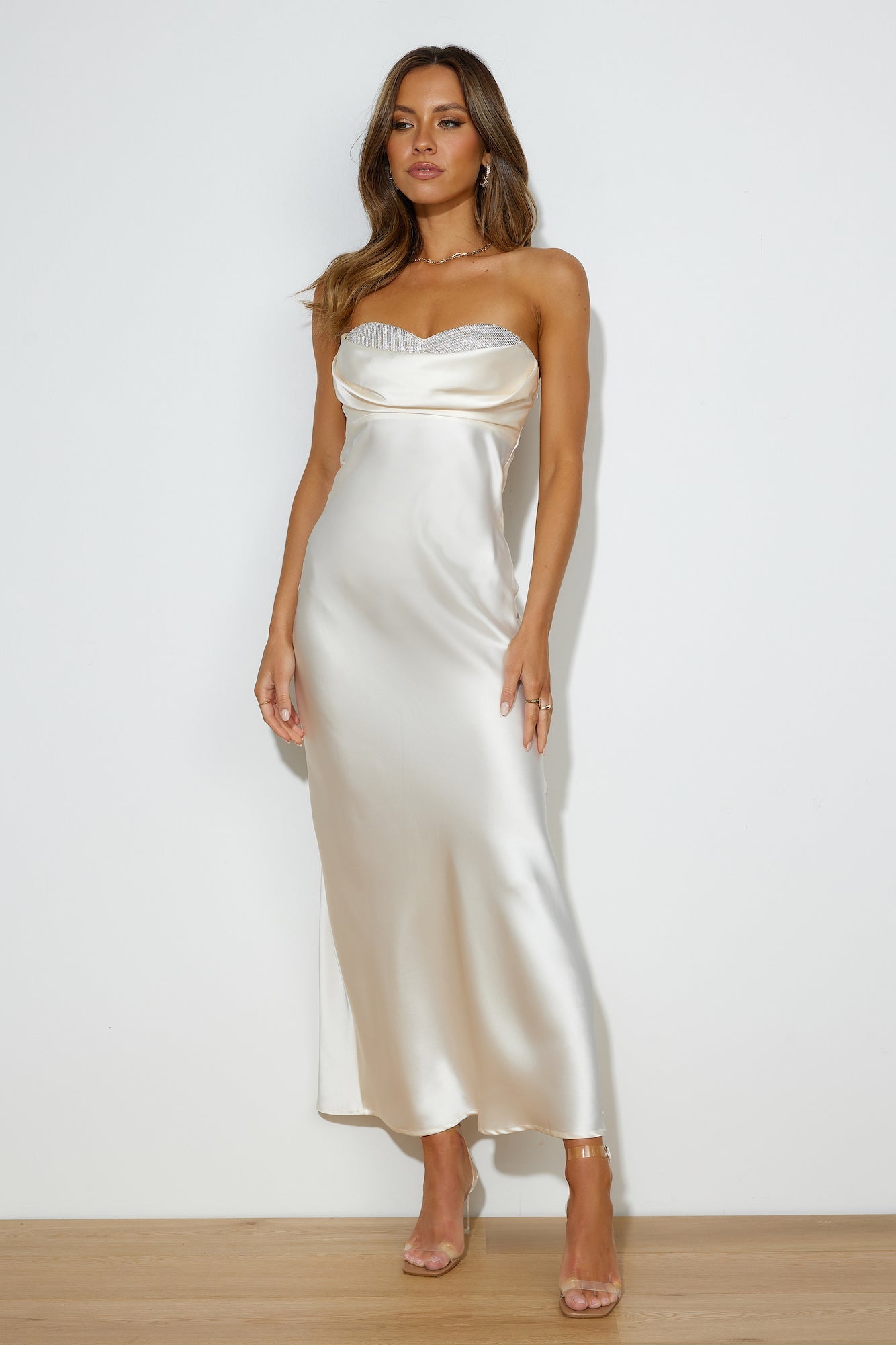 Luxe Dance Satin Maxi Dress Champagne