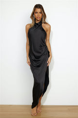 Dressed To Impress Satin Midi Dress Black