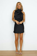 Easy Style Satin Mini Dress Black