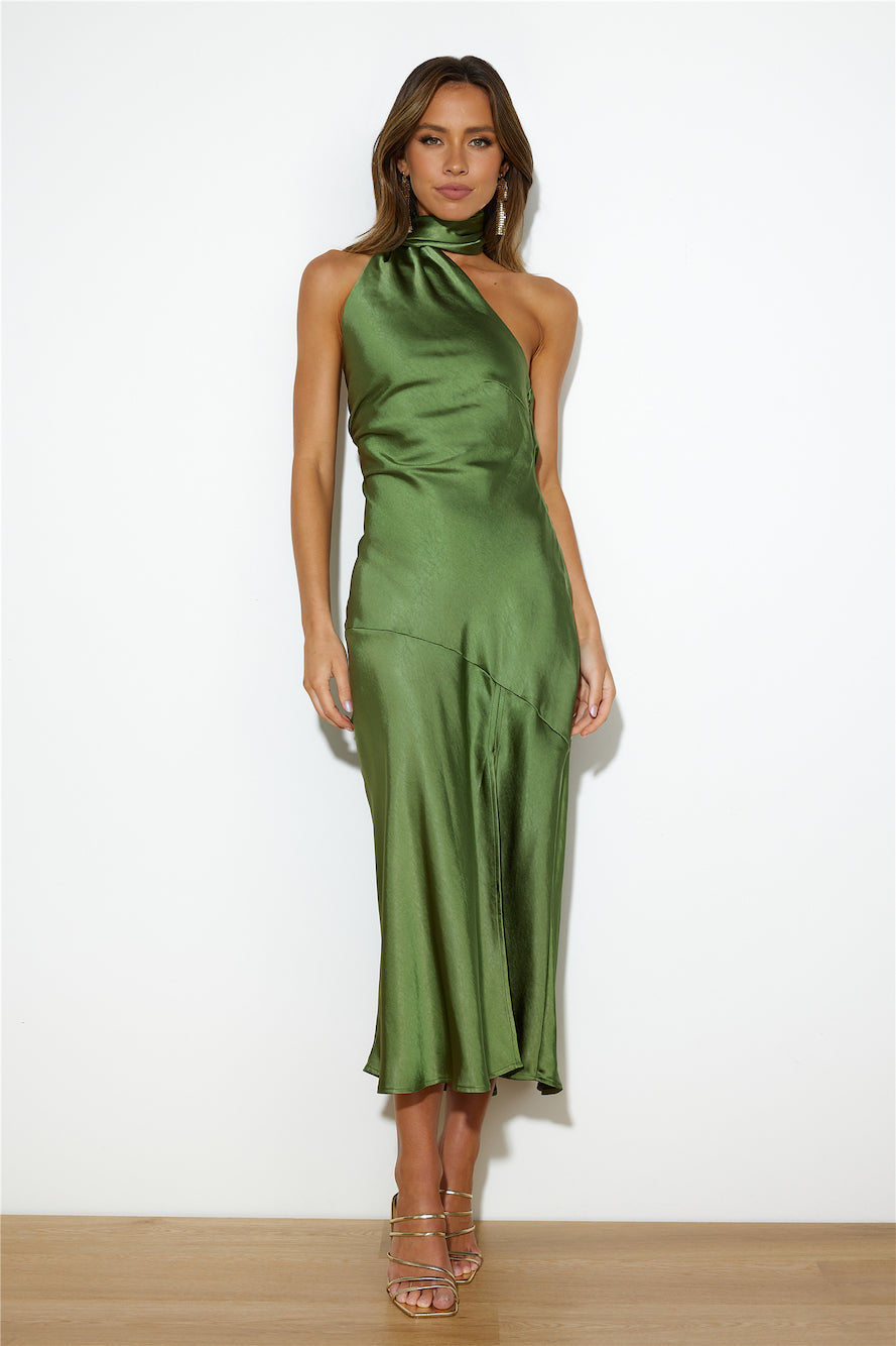 Athenian Satin Maxi Dress Olive