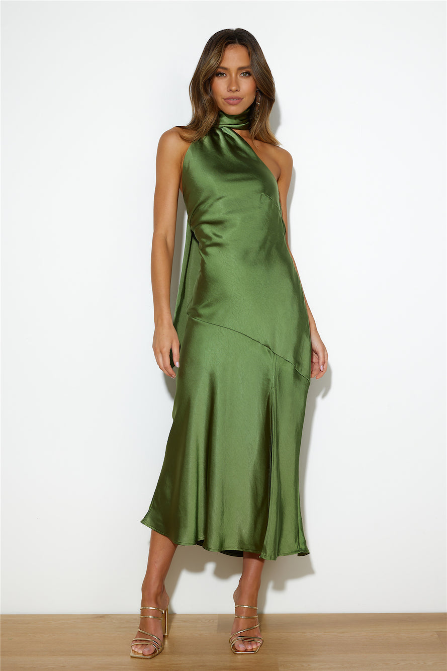 Athenian Satin Maxi Dress Olive